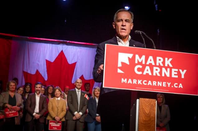 Kanada, Kandidat für Vorsitz der Liberalen Partei Mark Carney in Montreal March 6, 2025, Montreal, Pq, CANADA: Liberal Party of Canada leadership candidate Mark Carney addresses supporters in Montreal on Thursday, March 6, 2025. Montreal CANADA  - ZUMAc35_ 20250306_zaf_c35_115 Copyright: xPeterxMccabex