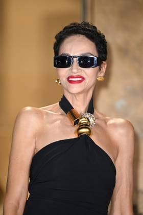 PFW Schiaparelli Arrivals Farida Khelfa attending the Schiaparelli Womenswear Fall Winter 2025-2026 show as part of Paris Fashion Week at L’Observatoire de Paris in Paris, France on March 06, 2025. Photo by Aurore Marechal ABACAPRESS.COM Paris France  Copyright: xMarechalxAurore ABACAx