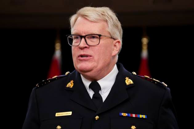 March 7, 2025, Ottawa, Ontario, Canada: RCMP Senior Deputy Commissioner Bryan Larkin takes party in a press conference on Parliament Hill in Ottawa on Friday, March 7, 2025, on new measures to address gun violence in Canada. Ottawa Canada  - ZUMAc35_ 20250307_zaf_c35_014 Copyright: xSeanxKilpatrickx