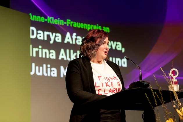 Award ceremony of the Anne Klein Womens Prize on 07 03 2025 Belarusian feminist activist and blogger Darya AfanasievÐ° gives a speech after the award ceremony of the Anne Klein Womens Prize 2025 Copyright: xEVENTPRESSxJeremyxKnowlesx