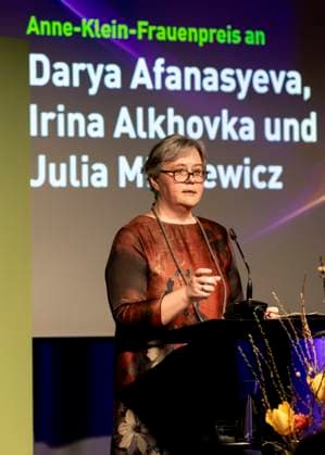 Award ceremony of the Anne Klein Womens Prize on 07 03 2025 Belarusian author Irina Alkhovka gives a speech after the award ceremony of the Anne Klein Womens Prize 2025 Copyright: xEVENTPRESSxJeremyxKnowlesx