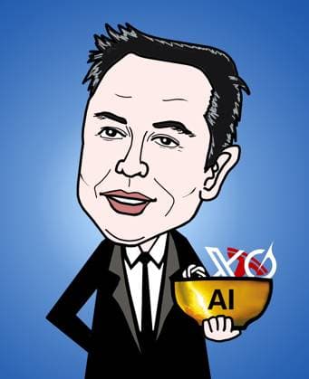 Elon Reeve Musk AI DeepSeek SHANGHAI, CHINA - MARCH 8, 2025 - A cartoon photo shows Elon Reeve Musk holding an AI golden bowl with the logos of Tesla, SpaceX, Twitter, OpenAI and other U.S. companies, praising DeepSeek in Shanghai, China, March 8, 2025. Shanghai Shanghai China  Copyright: xCFOTOx i1741402153310