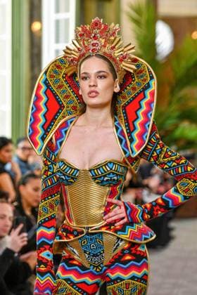 PFW - Serbia Fashion Week Runway A model walks the runway during the Serbia Fashion Week Runway Womenswear Fall Winter 2025-2026 show during the Paris Fashion Week on March 02, 2024 in Paris, France. SERBIA FASHION WEEK Presents Mystic Muses . Serbia Fashion Week will present in France four Serbian designers, who will make their fashion show international debut. George Styler, Suzana Peric, EHO by Evgheni Hudorojcov and Houida Baridi . Photo by Shootpix ABACAPRESS.COM Paris France  Copyright: xShootpix ABACAx