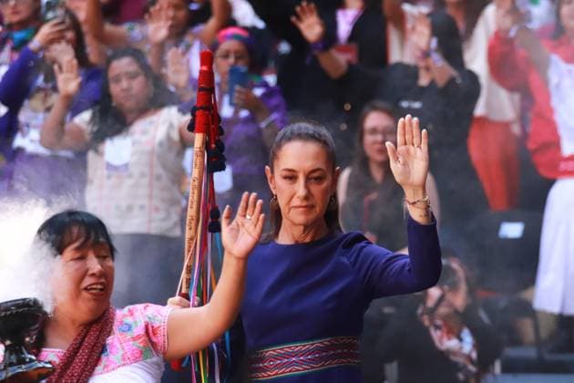 Claudia Sheinbaum Pardo, President of Mexico during the ceremony to commemorate International Women s Day, Indigenous and working women: strength, struggle and dignity, at the National Palace. on March 8, 2025 in Mexico City, Mexico. Mexico City Mexico - ZUMAe321 20250308_zia_e321_017 Copyright: xCarlosxSantiagox