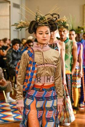 PFW Maxhosa Africa Runway - Paris A model walks the runway during the Maxhosa Africa Womenswear Fall Winter 2025-2026 show as part of Paris Fashion on March 08, 2025 in Paris, France . Photo by Shootpix ABACAPRESS.COM Paris France  Copyright: xShootpix ABACAx
