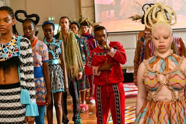 PFW Maxhosa Africa Runway - Paris Maglerius Maximus performance on the runway during the Maxhosa Africa Womenswear Fall Winter 2025-2026 show as part of Paris Fashion on March 08, 2025 in Paris, France . Photo by Shootpix ABACAPRESS.COM Paris France  Copyright: xShootpix ABACAx
