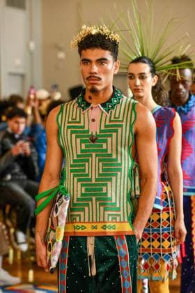 PFW Maxhosa Africa Runway - Paris A model walks the runway during the Maxhosa Africa Womenswear Fall Winter 2025-2026 show as part of Paris Fashion on March 08, 2025 in Paris, France . Photo by Shootpix ABACAPRESS.COM Paris France  Copyright: xShootpix ABACAx