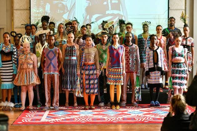 PFW Maxhosa Africa Runway - Paris A model walks the runway during the Maxhosa Africa Womenswear Fall Winter 2025-2026 show as part of Paris Fashion on March 08, 2025 in Paris, France . Photo by Shootpix ABACAPRESS.COM Paris France  Copyright: xShootpix ABACAx
