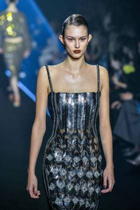 PFW - Georges Hobeika Runway - Paris A model walks the runway during the Georges Hobeika Womenswear Fall Winter 2025-2026 show as part of Paris Fashion Week at Palais De Tokyo in Paris, France, on March 08, 2025. Photo by Shootpix ABACAPRESS.COM Paris France  Copyright: xShootpix ABACAx