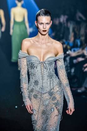 PFW - Georges Hobeika Runway - Paris A model walks the runway during the Georges Hobeika Womenswear Fall Winter 2025-2026 show as part of Paris Fashion Week at Palais De Tokyo in Paris, France, on March 08, 2025. Photo by Shootpix ABACAPRESS.COM Paris France  Copyright: xShootpix ABACAx
