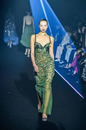 PFW - Georges Hobeika Runway - Paris A model walks the runway during the Georges Hobeika Womenswear Fall Winter 2025-2026 show as part of Paris Fashion Week at Palais De Tokyo in Paris, France, on March 08, 2025. Photo by Shootpix ABACAPRESS.COM Paris France  Copyright: xShootpix ABACAx