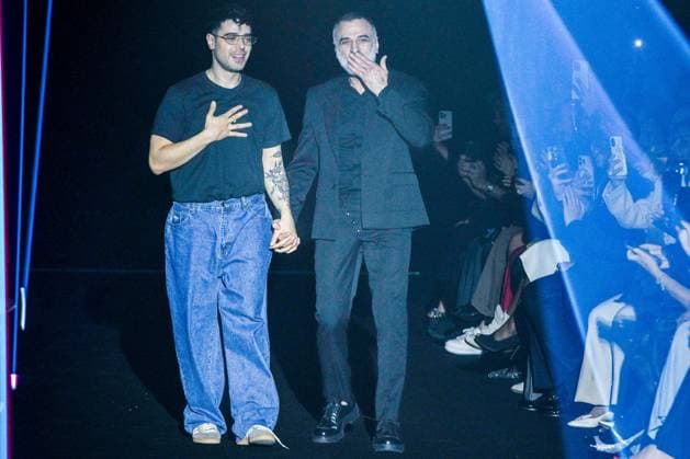 PFW - Georges Hobeika Runway - Paris Jad Hobeika and Georges Hobeika acknowledge audience on the runway during the Georges Hobeika Womenswear Fall Winter 2025-2026 show as part of Paris Fashion Week at Palais De Tokyo in Paris, France, on March 08, 2025. Photo by Shootpix ABACAPRESS.COM Paris France  Copyright: xShootpix ABACAx