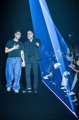PFW - Georges Hobeika Runway - Paris Jad Hobeika and Georges Hobeika acknowledge audience on the runway during the Georges Hobeika Womenswear Fall Winter 2025-2026 show as part of Paris Fashion Week at Palais De Tokyo in Paris, France, on March 08, 2025. Photo by Shootpix ABACAPRESS.COM Paris France  Copyright: xShootpix ABACAx