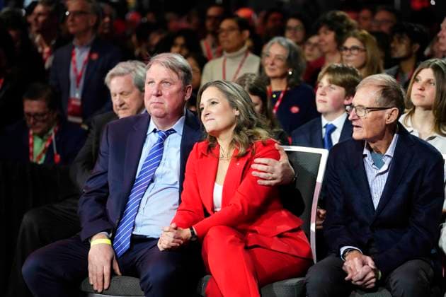March 9, 2025, Ottawa, On, Canada: Chrystia Freeland listens to the speech of Mark Carney, Leader of the Liberal Party of Canada, not shown, at the Liberal Leadership Event in Ottawa, on Sunday, March 9, 2025. Ottawa Canada - ZUMAc35_ 20250309_zaf_c35_210 Copyright: xJustinxTangx