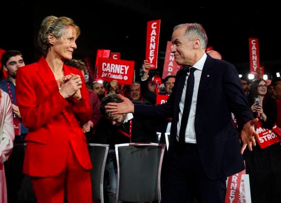 March 9, 2025, Ottawa, Ontario, Canada: Liberal Party of Canada Leader Mark Carney reacts with his wife Diana Fox Carney after winning the party s leadership at the announcement event in Ottawa, Sunday, March 9, 2025. Ottawa Canada  - ZUMAc35_ 20250309_zaf_c35_220 Copyright: xSeanxKilpatrickx