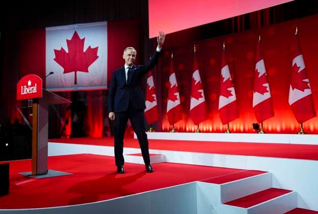 March 9, 2025, Ottawa, Ontario, Canada: Liberal Party of Canada Leader Mark Carney waves to attendees after winning the party s leadership at the announcement event in Ottawa, Sunday, March 9, 2025. Ottawa Canada  - ZUMAc35_ 20250309_zaf_c35_221 Copyright: xSeanxKilpatrickx