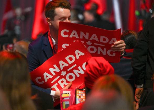 2025 Liberal Leadership Election Results Announcement In Ottawa OTTAWA, CANADA MARCH 9: A Liberal supporter reacts as Mark Carney, the newly elected party leader, delivers his victory address after the official results of the 2025 Liberal Leadership race are announced at Rogers Centre in Ottawa, Ontario, Canada, on March 9, 2025. Ottawa Canada  Copyright: xArturxWidakx originalFilename: widak-2025libe250309_npXeS.jpg