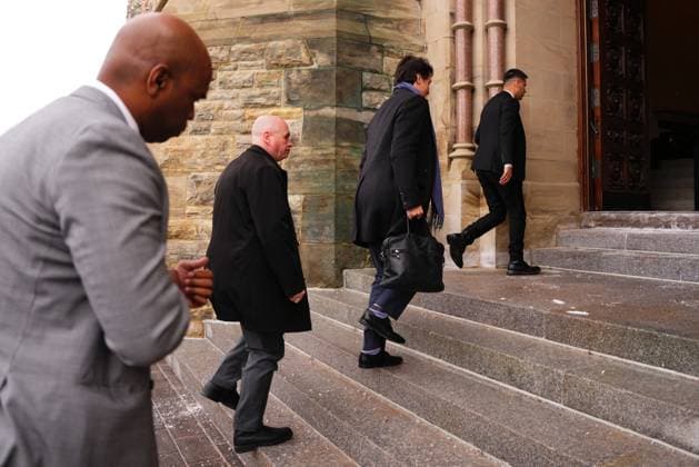 March 10, 2025, Ottawa, On, Canada: Prime Minister Justin Trudeau (second right) arrives on Parliament Hill, Monday, March 10, 2025 in Ottawa. Ottawa Canada  - ZUMAc35_ 20250310_zaf_c35_010 Copyright: xSeanxKilpatrickx