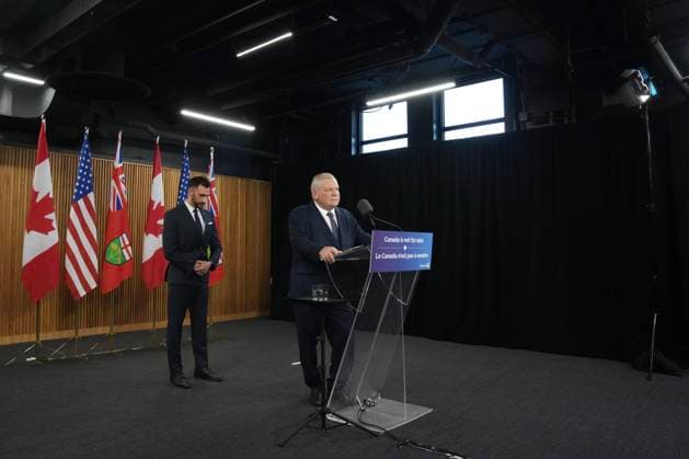 March 10, 2025, Toronto, On, CANADA: Ontario Premier Doug Ford speaks to members of the media at the Queen s Park Legislature in Toronto on Monday March 10, 2025. Toronto CANADA  - ZUMAc35_ 20250310_zaf_c35_018 Copyright: xChrisxYoungx