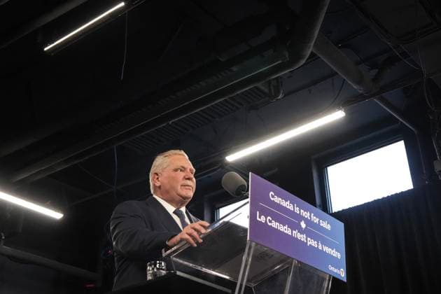 March 10, 2025, Toronto, On, CANADA: Ontario Premier Doug Ford speaks to members of the media at the Queen s Park Legislature in Toronto on Monday March 10, 2025. Toronto CANADA  - ZUMAc35_ 20250310_zaf_c35_022 Copyright: xChrisxYoungx