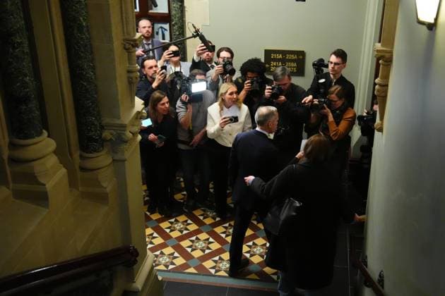 March 10, 2025, Ottawa, On, Canada: Liberal Leader Mark Carney walks past members of the media after leaving the prime minister s office and heading to a caucus meeting in Ottawa, Monday, March 10, 2025. Ottawa Canada  - ZUMAc35_ 20250310_zaf_c35_052 Copyright: xSeanxKilpatrickx