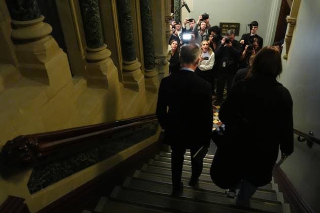 March 10, 2025, Ottawa, On, Canada: Liberal Leader Mark Carney walks towards members of the media after leaving the prime minister s office and heading to a caucus meeting in Ottawa, Monday, March 10, 2025. Ottawa Canada  - ZUMAc35_ 20250310_zaf_c35_055 Copyright: xSeanxKilpatrickx