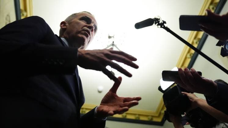 March 10, 2025, Ottawa, On, Canada: Liberal Leader Mark Carney talks to media as he leaves a caucus meeting in Ottawa, Monday, March 10, 2025. Ottawa Canada  - ZUMAc35_ 20250310_zaf_c35_067 Copyright: xSeanxKilpatrickx