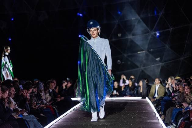 PFW - Pierre Cardin Runway A model walks the runway during Pierre Cardin Womenswear Fall Winter 2025-2026 show as part of Paris Fashion Week on March 10, 2025 in Paris, France. Photo by Nasser Berzane ABACAPRESS.COM Paris France  Copyright: xBerzanexNasser ABACAx