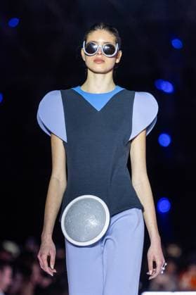 PFW - Pierre Cardin Runway A model walks the runway during Pierre Cardin Womenswear Fall Winter 2025-2026 show as part of Paris Fashion Week on March 10, 2025 in Paris, France. Photo by Nasser Berzane ABACAPRESS.COM Paris France  Copyright: xBerzanexNasser ABACAx