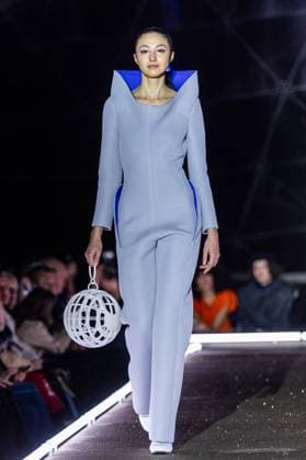 PFW - Pierre Cardin Runway A model walks the runway during Pierre Cardin Womenswear Fall Winter 2025-2026 show as part of Paris Fashion Week on March 10, 2025 in Paris, France. Photo by Nasser Berzane ABACAPRESS.COM Paris France  Copyright: xBerzanexNasser ABACAx