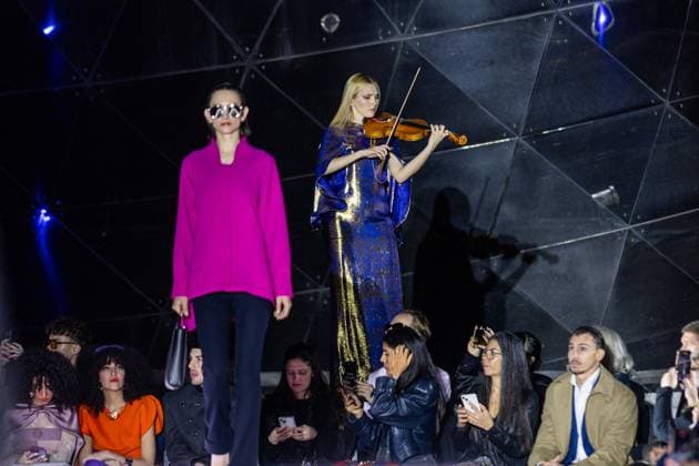 PFW - Pierre Cardin Runway A model walks the runway during Pierre Cardin Womenswear Fall Winter 2025-2026 show as part of Paris Fashion Week on March 10, 2025 in Paris, France. Photo by Nasser Berzane ABACAPRESS.COM Paris France  Copyright: xBerzanexNasser ABACAx