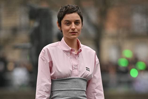 PFW Miu Miu Outside Arrivals Emma Corrin arriving at Miu Miu show during Paris Fashion Week in Paris, France on March 11, 2025. Photo by Julien Reynaud APS-Medias ABACAPRESS.COM Paris France  Copyright: xReynaudxJulien APS-Medias ABACAx
