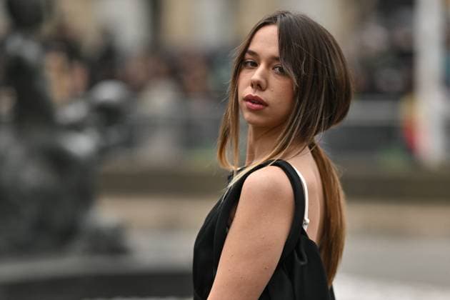 PFW Miu Miu Outside Arrivals Kim Higelin arriving at Miu Miu show during Paris Fashion Week in Paris, France on March 11, 2025. Photo by Julien Reynaud APS-Medias ABACAPRESS.COM Paris France  Copyright: xReynaudxJulien APS-Medias ABACAx