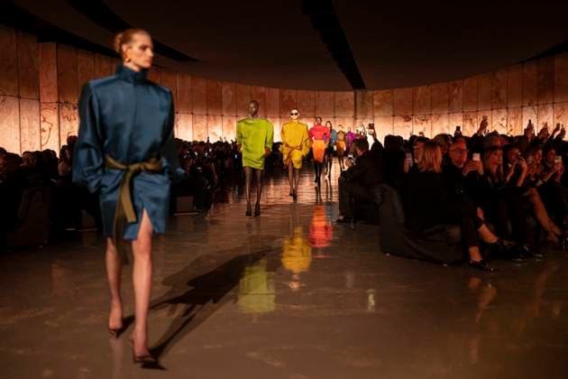PFW - Saint Laurent Runway Models present creations by Saint Laurent for the Womenswear Ready-to-wear Fall-Winter 2025 2026 collection as part of the Paris Fashion Week, in Paris on March 11, 2025.Photo by Eliot Blondet ABACAPRESS.COM Paris France  Copyright: xBlondetxEliot ABACAx