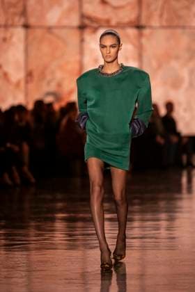 PFW - Saint Laurent Runway Models present creations by Saint Laurent for the Womenswear Ready-to-wear Fall-Winter 2025 2026 collection as part of the Paris Fashion Week, in Paris on March 11, 2025.Photo by Eliot Blondet ABACAPRESS.COM Paris France  Copyright: xBlondetxEliot ABACAx