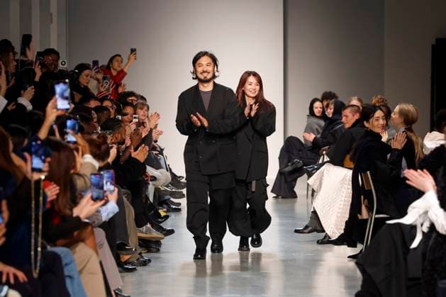 Ujoh ready to wear fall winter 2025-2026, Paris, 11 March 2025 Designers Mitsuru and Aco Nishizaki take a bow at Ujoh ready to wear fall winter 2025-2026 runway show at Paris fashion week on 11 March 2025., Credit:xxx Avalon Paris, France  Copyright: xxxxx xAvalonx 0974893482