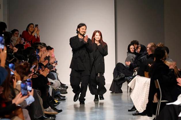 Ujoh ready to wear fall winter 2025-2026, Paris, 11 March 2025 Designers Mitsuru and Aco Nishizaki take a bow at Ujoh ready to wear fall winter 2025-2026 runway show at Paris fashion week on 11 March 2025., Credit:xxx Avalon Paris, France  Copyright: xxxxx xAvalonx 0974893758