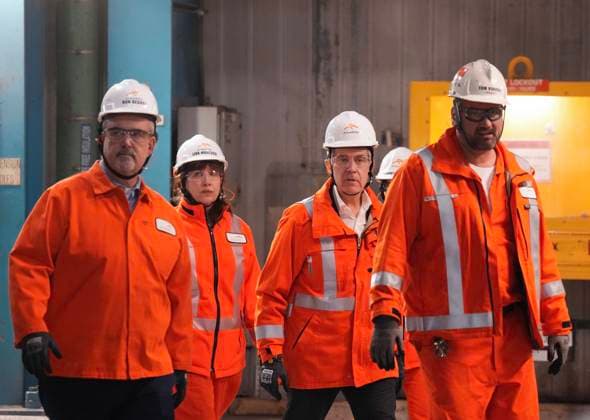 March 12, 2025, Hamilton, On, CANADA: Canadian Prime Minister designate Mark Carney, centre, tours the ArcelorMittal Dofasco steel plant in Hamilton, Ont., on Wednesday, March 12, 2025. Hamilton CANADA - ZUMAc35_ 20250312_zaf_c35_038 Copyright: xNathanxDenettex