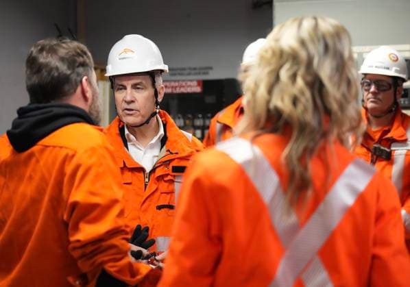 March 12, 2025, Hamilton, On, CANADA: Canadian Prime Minister designate Mark Carney, second left, tours the ArcelorMittal Dofasco steel plant in Hamilton, Ont., on Wednesday, March 12, 2025. Hamilton CANADA - ZUMAc35_ 20250312_zaf_c35_039 Copyright: xNathanxDenettex