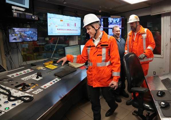 March 12, 2025, Hamilton, On, CANADA: Canadian Prime Minister designate Mark Carney, left, tours the ArcelorMittal Dofasco steel plant in Hamilton, Ont., on Wednesday, March 12, 2025. Hamilton CANADA - ZUMAc35_ 20250312_zaf_c35_041 Copyright: xNathanxDenettex