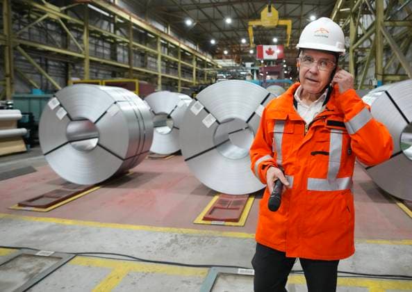 March 12, 2025, Hamilton, Ontario, Canada: Canadian Prime Minister designate MARK CARNEY tours the ArcelorMittal Dofasco steel plant in Hamilton, Ont., on Wednesday. Trump increased tariffs on steel and aluminum imports to 25 percent. Canada is the largest foreign supplier of steel and aluminum to the U.S. Hamilton Canada  - ZUMAc35_ 20250312_zaf_c35_043 Copyright: xNathanxDenettex