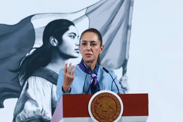 Mexico s President Claudia Sheinbaum Pardo speaking during a briefing conference about the water infrastructure projects agreement at the National Palace. on March 12, 2025 in Mexico City, Mexico. Mexico City USA - ZUMAe321 20250312_zia_e321_006 Copyright: xCarlosxSantiagox