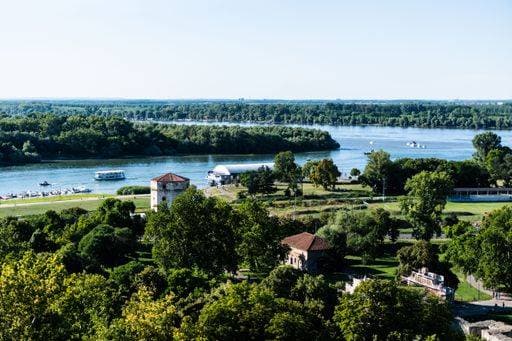 Landscape seen from Belgrade Fortress, Kalemegdan Park with Danube and Sava rivers, Belgrade, Serbia. 29497990 RECORD DATE NOT STATED