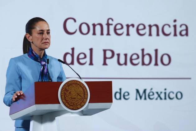 Mexico s President Claudia Sheinbaum Pardo speaking during a briefing conference about the water infrastructure projects agreement at the National Palace. on March 12, 2025 in Mexico City, Mexico. Mexico City USA - ZUMAe321 20250312_zia_e321_007 Copyright: xCarlosxSantiagox