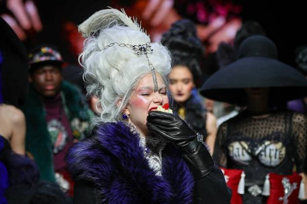 RUSSIA, MOSCOW - MARCH 13, 2025: A woman models one of the creations during a runway show for the Moscow Art and Industry Institute collection as part of the 4th Moscow Fashion Week at the Manege Central Exhibition Hall (Moscow Manege). Yevgeny Messman TASS  79068015