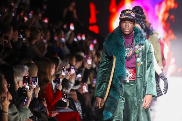 RUSSIA, MOSCOW - MARCH 13, 2025: A Black man models one of the creations during a runway show for the Moscow Art and Industry Institute collection as part of the 4th Moscow Fashion Week at the Manege Central Exhibition Hall (Moscow Manege). Yevgeny Messman TASS  79068042