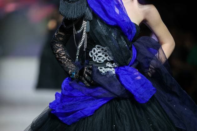RUSSIA, MOSCOW - MARCH 13, 2025: A woman models one of the creations during a runway show for the Moscow Art and Industry Institute collection as part of the 4th Moscow Fashion Week at the Manege Central Exhibition Hall (Moscow Manege). Yevgeny Messman TASS  79068202