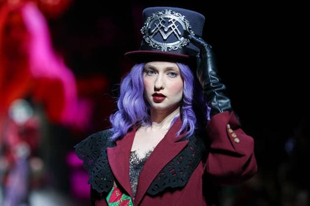 RUSSIA, MOSCOW - MARCH 13, 2025: A woman models one of the creations during a runway show for the Moscow Art and Industry Institute collection as part of the 4th Moscow Fashion Week at the Manege Central Exhibition Hall (Moscow Manege). Yevgeny Messman TASS  79070116