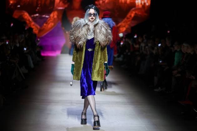RUSSIA, MOSCOW - MARCH 13, 2025: A woman models one of the creations during a runway show for the Moscow Art and Industry Institute collection as part of the 4th Moscow Fashion Week at the Manege Central Exhibition Hall (Moscow Manege). Yevgeny Messman TASS  79070152