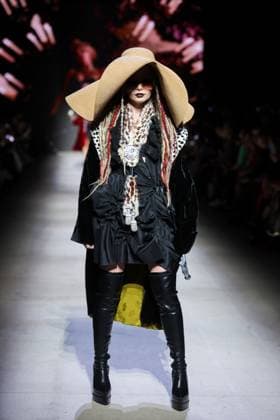 RUSSIA, MOSCOW - MARCH 13, 2025: A woman models one of the creations during a runway show for the Moscow Art and Industry Institute collection as part of the 4th Moscow Fashion Week at the Manege Central Exhibition Hall (Moscow Manege). Yevgeny Messman TASS  79070393